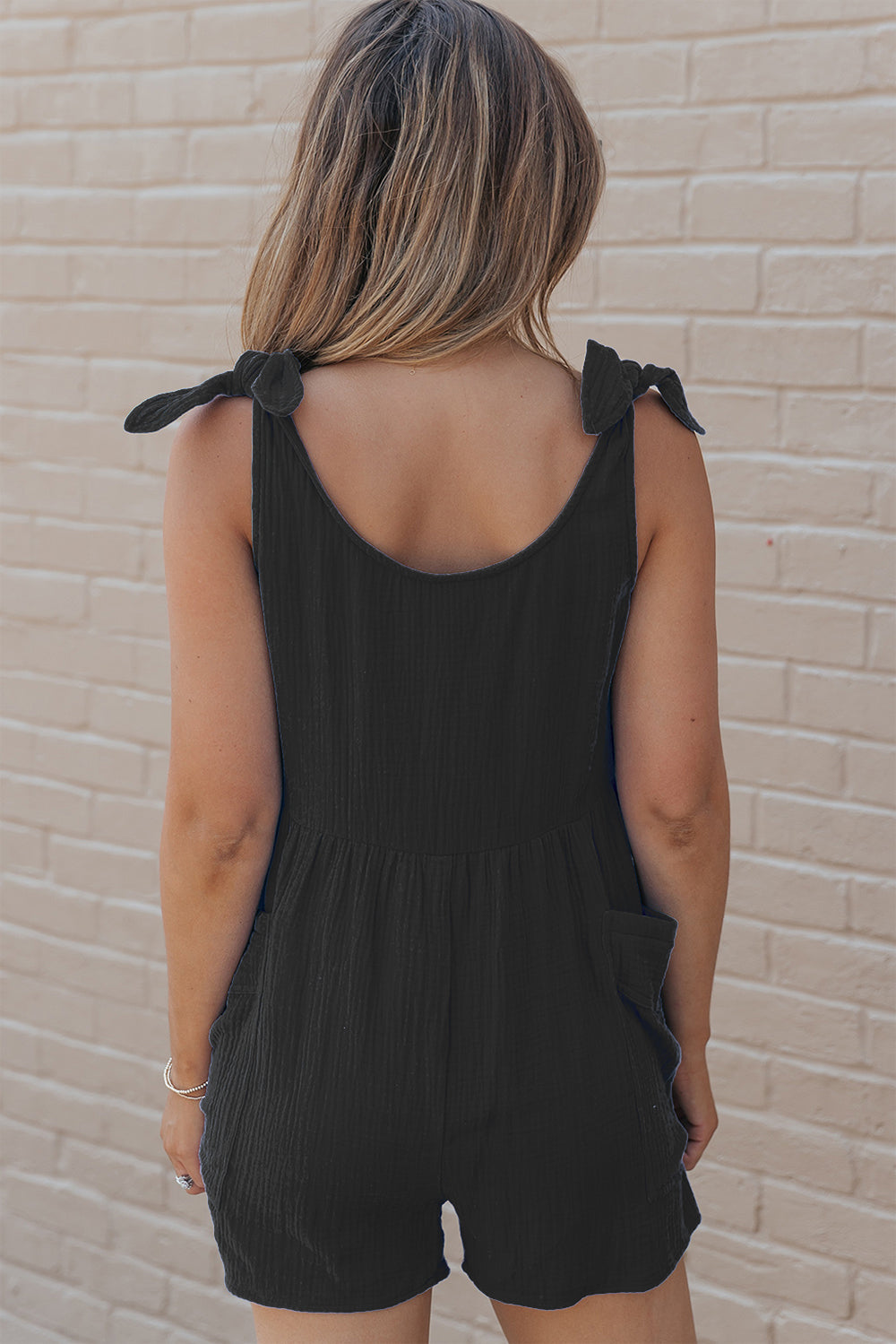 Scoop Neck Tie Shoulder Romper