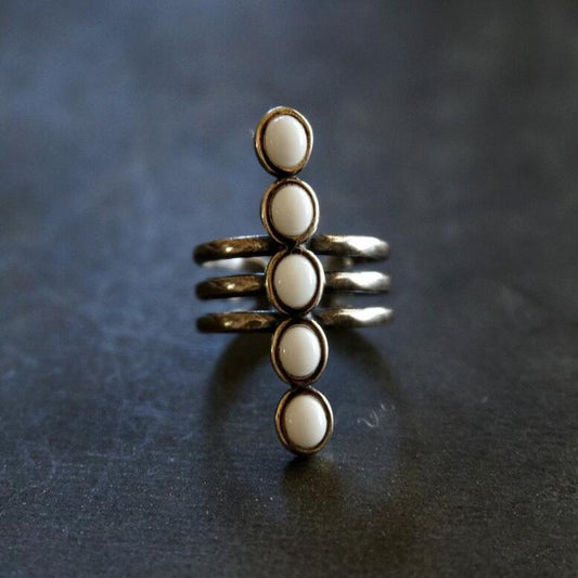 Alloy Inlaid Natural Stone Three-Layered Ring