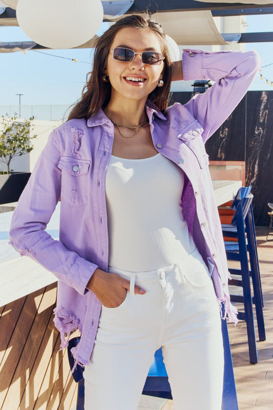 Distressed Denim Jacket in Lavender