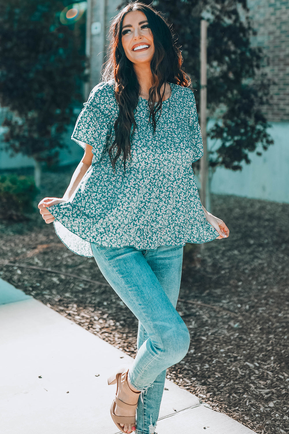 Floral Ruffle Sleeve Top