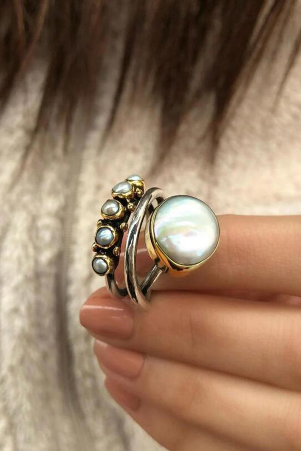 Vintage Pearl Inlay Opening Ring