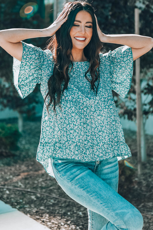 Floral Ruffle Sleeve Top