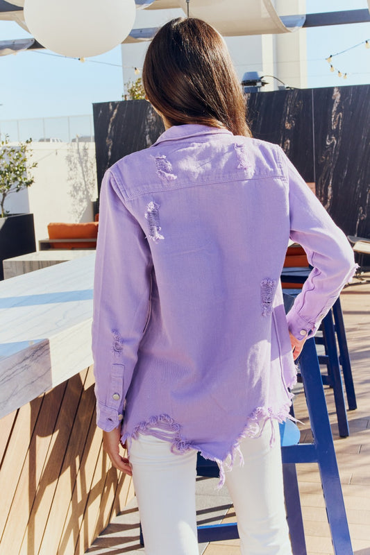 Distressed Denim Jacket in Lavender