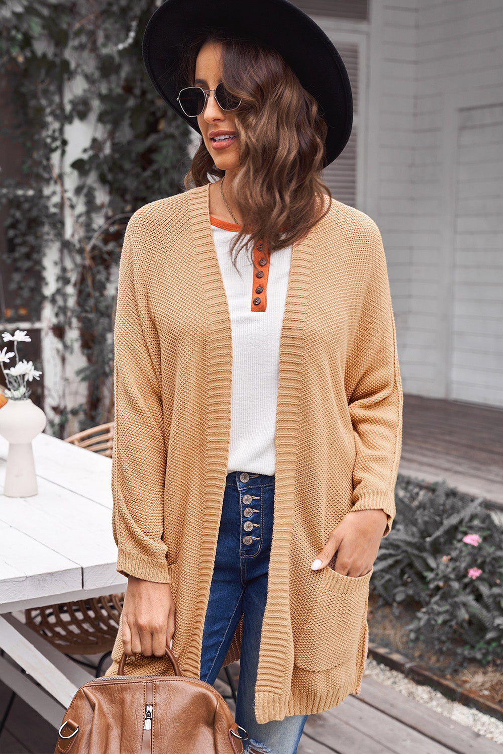 Open Front Longline Cardigan with Pockets