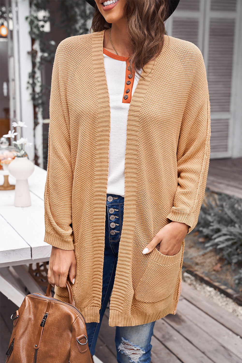 Open Front Longline Cardigan with Pockets