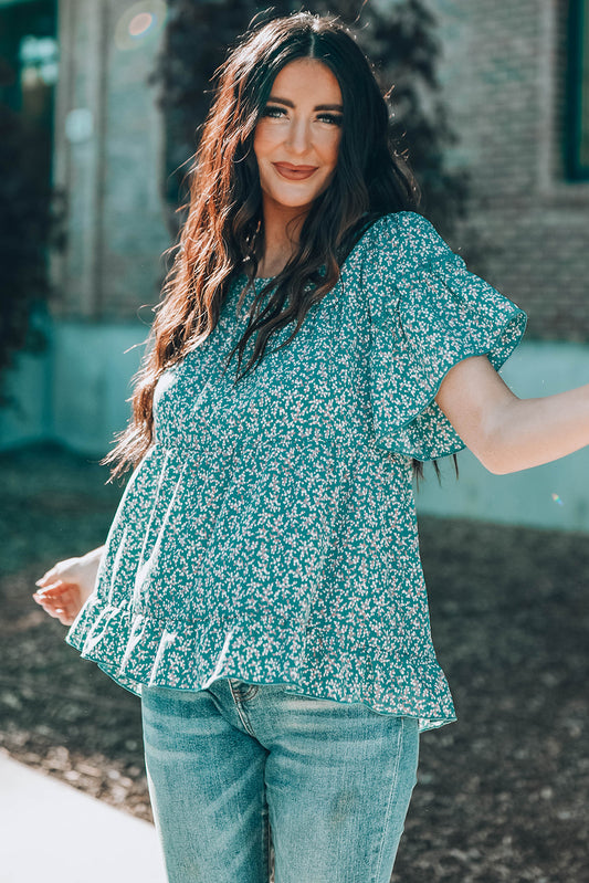 Floral Ruffle Sleeve Top