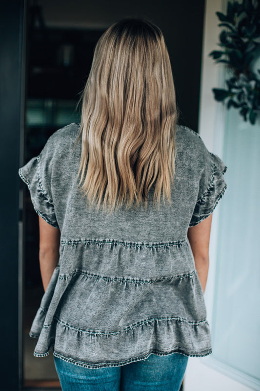 Flutter Sleeves Tiered Denim Top