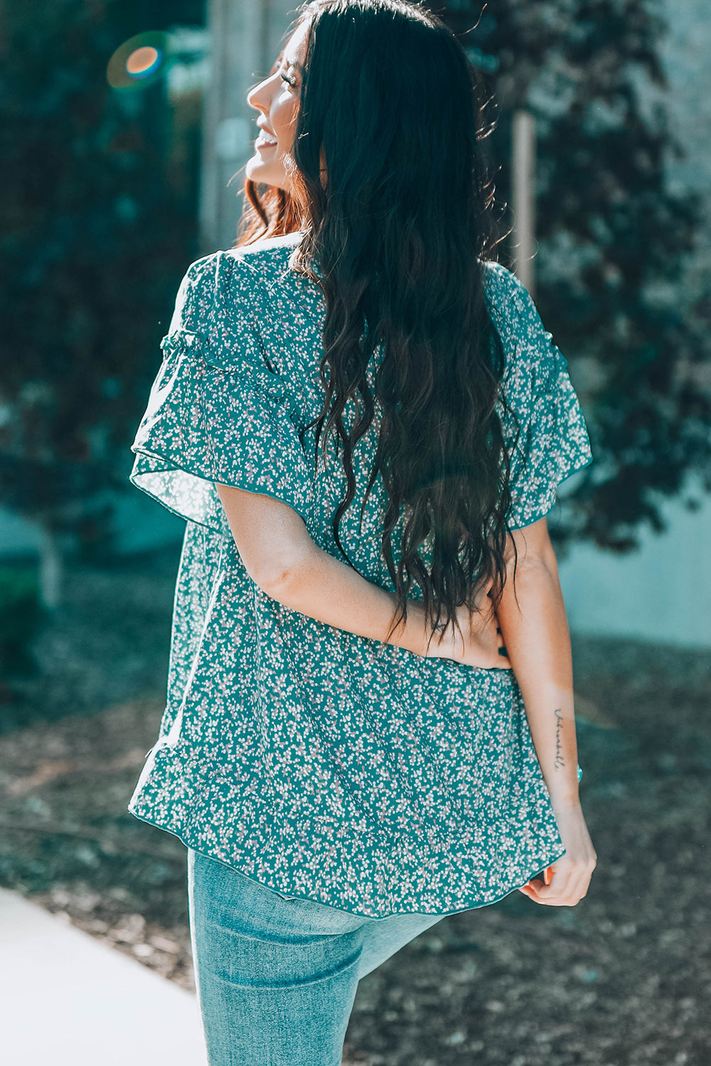 Floral Ruffle Sleeve Top