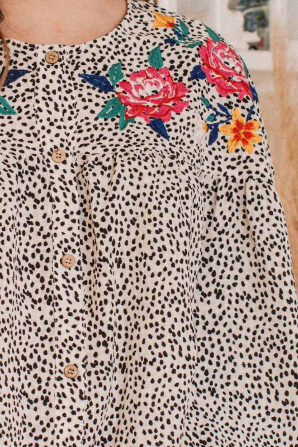 ODDI Full Size Floral Dotted Blouse